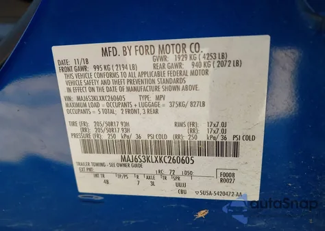 2019 Ford Ecosport Titanium from USA, damaged, VIN MAJ6S3KLXKC260605